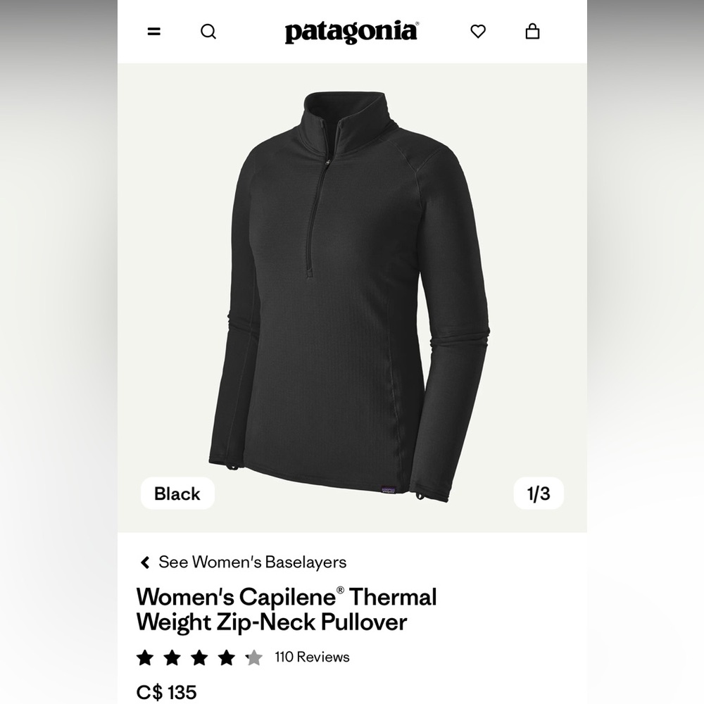 Patagonia Women's Capilene® Thermal Weight Zip-Neck Pullover sz M